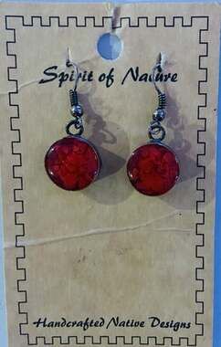 Spirit of Nature Earrings -Red Circular Stone